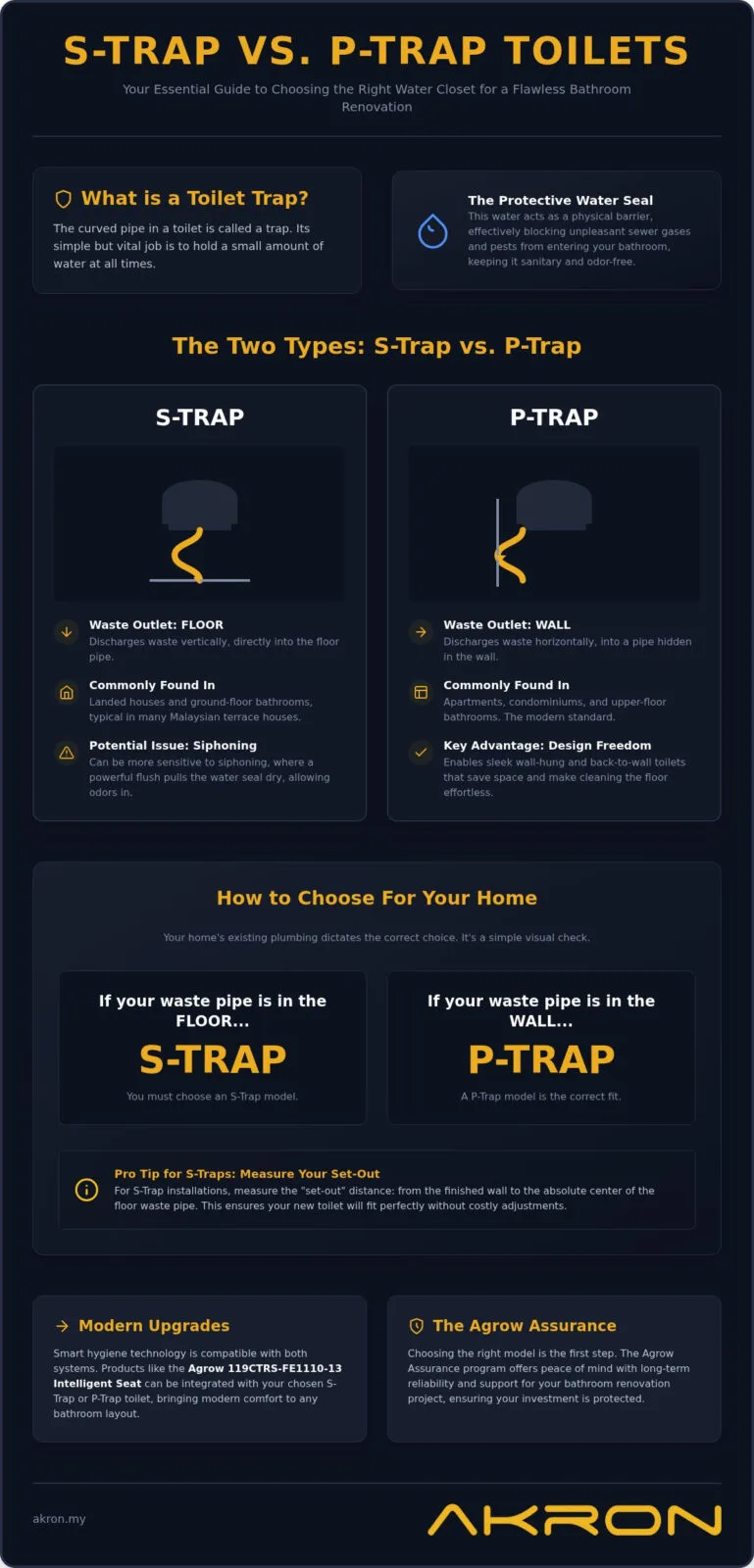 S-Trap vs P-Trap Toilet: The Complete Comparison for Malaysian Homeowners